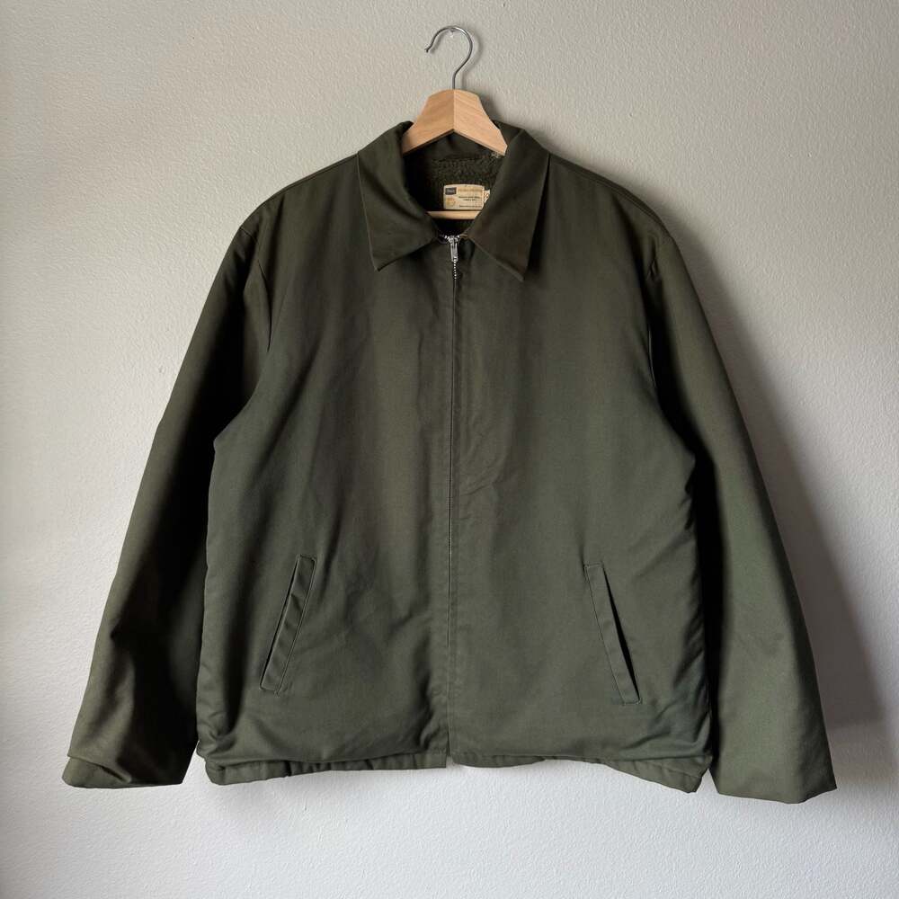 Vintage 70s Sears Perma-Prest Olive Green Fleece Lined Work Jacket 44 L